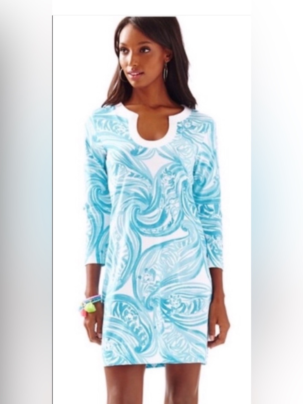 Lilly Pulitzer Aqua Swirl Print long sleeve dress